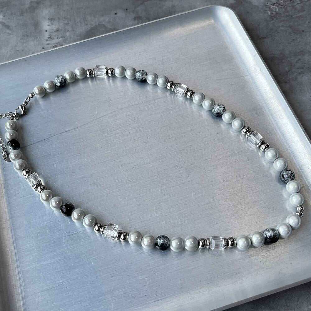 INITIO Reflective Pearl Beaded Stone Necklace – INITIO.